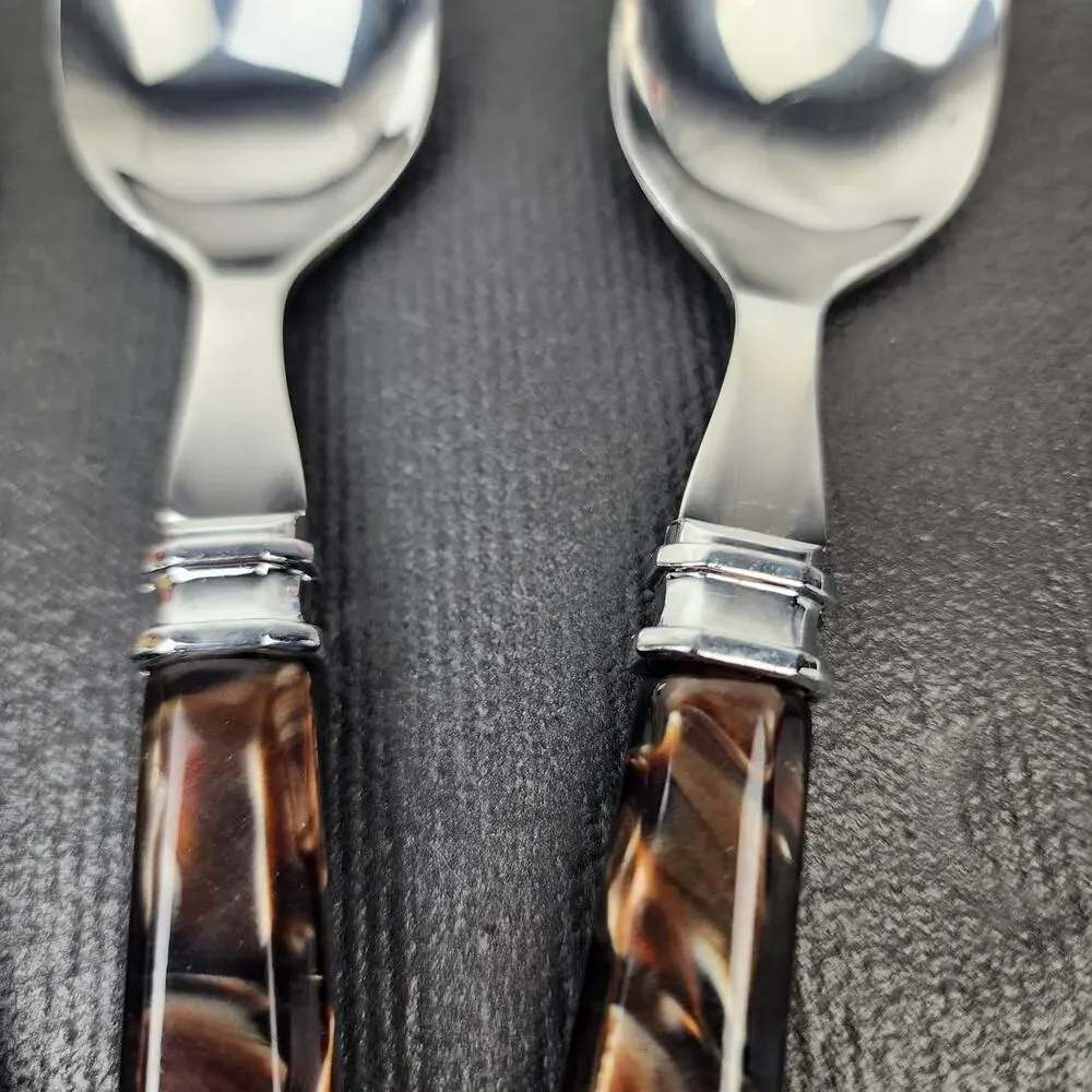 3 MIKASA 18/0 Tortoise Handle Flatware Brown Acrylic Handle Teaspoons 6.5